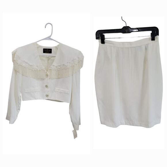 NEW Vintage The Collection By Eletra Casadei Crop Fringe Bolero Jacket Skirt Set - Picture 1 of 14